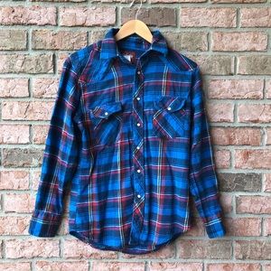 Vintage Blue Wrangler Pearl Snap Flannel (M)